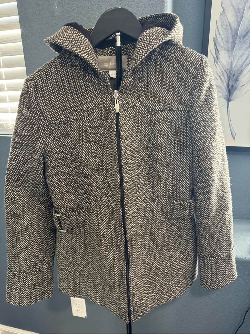 Croft & Barrow Brown Tweed Wool Blend Hooded Jacket